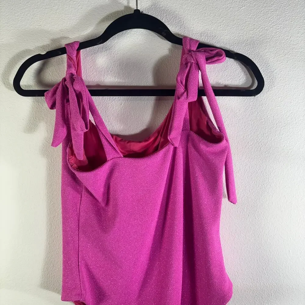 Beach Riot Pink Glitter Tie Shoulder One Piece Swimsuit XL NWT Sparkle Beach